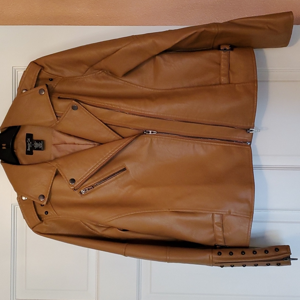 Tan faux leather studded jacket